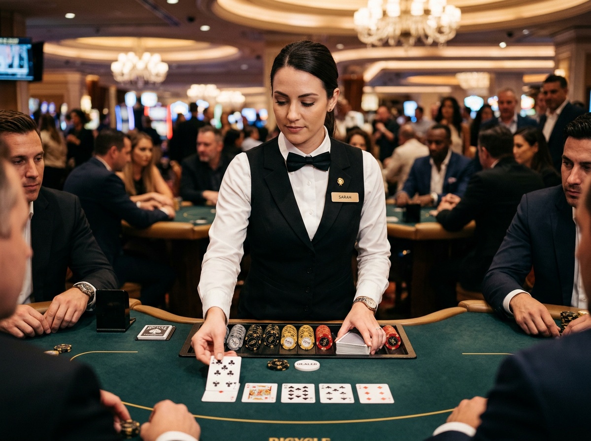 Croupier distribuant les cartes au poker